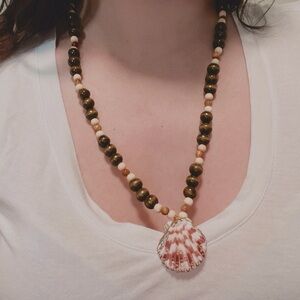 Castaway 🏝️ Seashell, Tiger Eye & Wood Necklace